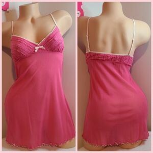 VTG Victoria's Secret Pretty Pink Stretch Mesh Ruffle Babydoll Chemise Size Sm